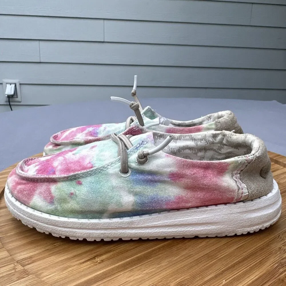Hey Dude Wendy Boho Mandala Tie Dye‎ Slip On Shoes Youth Size K 13 Pink Green